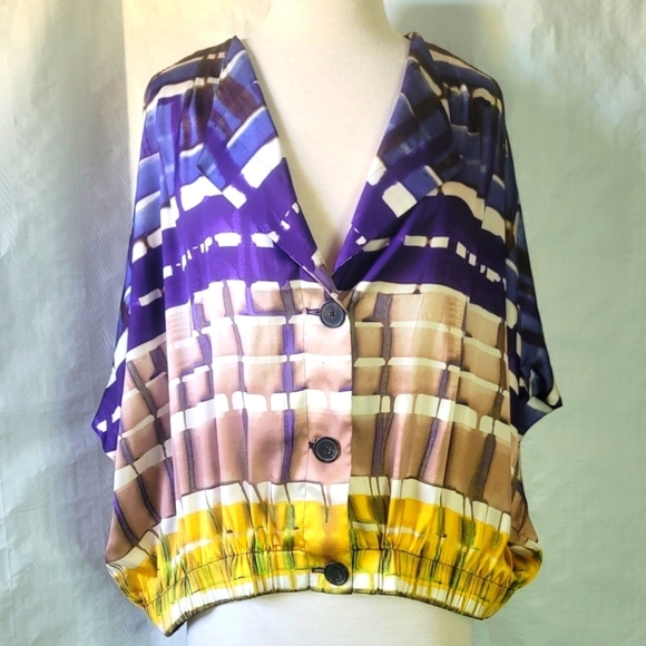 Coldwater Creek Tops - Coldwater Creek 1x/18 Watercolor Stripe Cropped Dolman Blouse Shirt Top